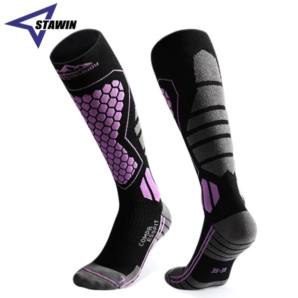 1 par de calcetines de esquí hasta la rodilla, calcetines térmicos transpirables de lana para hombre y mujer, calcetines antideslizantes para deportes de invierno, esquí, Snowboard y ciclismo