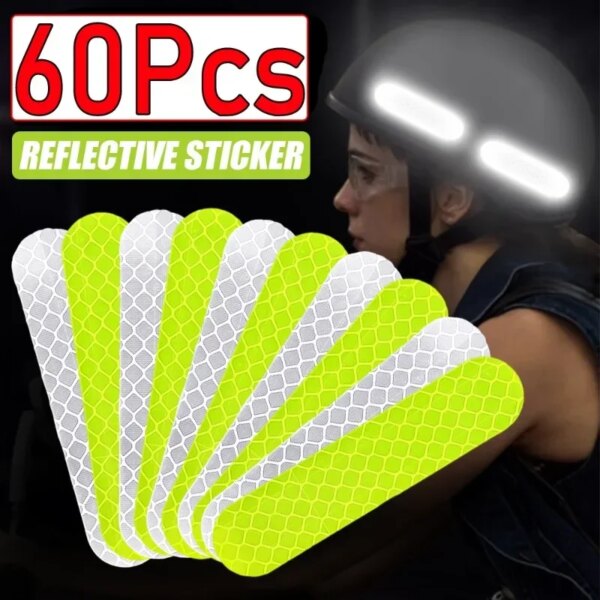 Pegatinas reflectantes universales de advertencia de seguridad para coche, 10-60 uds., reflejan todas las fuentes de luz, pegatinas para casco de motocicleta, piezas de coche