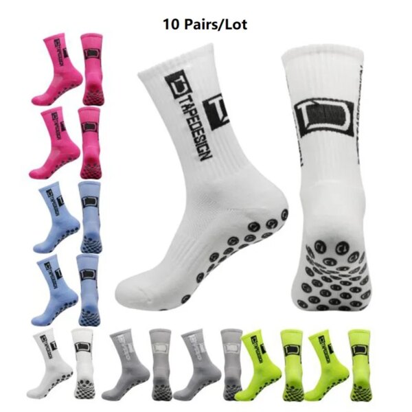 10 par/lote calcetines de fútbol Unisex calcetines deportivos de agarre calcetines de baloncesto antideslizantes calcetines de fútbol de algodón antideslizantes con pegamento de puntos