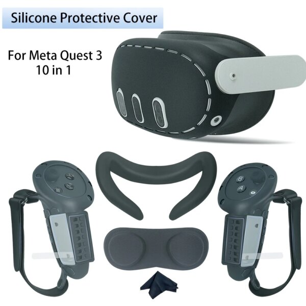 Funda de controlador de silicona 10 en 1 para auriculares Meta Quest 3 VR, Protector de agarre con cubierta de batería para accesorios Quest 3 VR