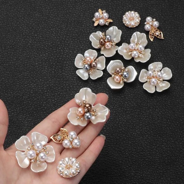 10 Uds. Botones de diamantes de imitación de flores y perlas, horquillas de cristal brillantes, botones decorativos para ropa, accesorios de costura DIY