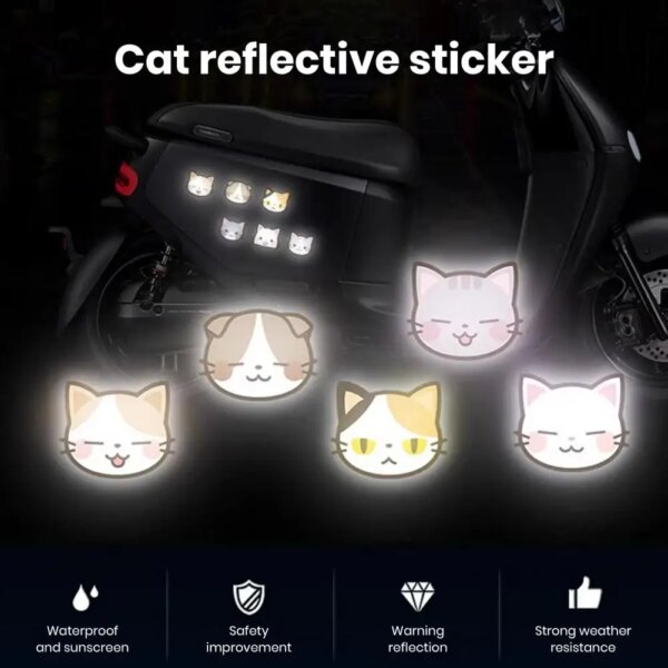 Pegatinas reflectantes para bicicleta, autoadhesivas, estilo de gato de dibujos animados, señales de advertencia nocturna, calcomanías para casco de motocicleta, 10 Uds.