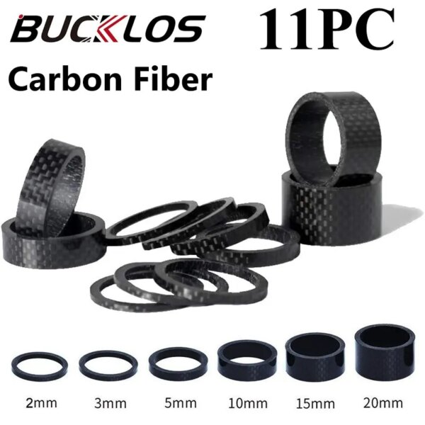 Espaciador de fibra de carbono para bicicleta BUCKLOS, 11 Uds., 2/3/5/10/15/20mm, arandela para auriculares MTB, espaciador de tubo de horquilla de 28,6mm, accesorios para bicicleta de montaña