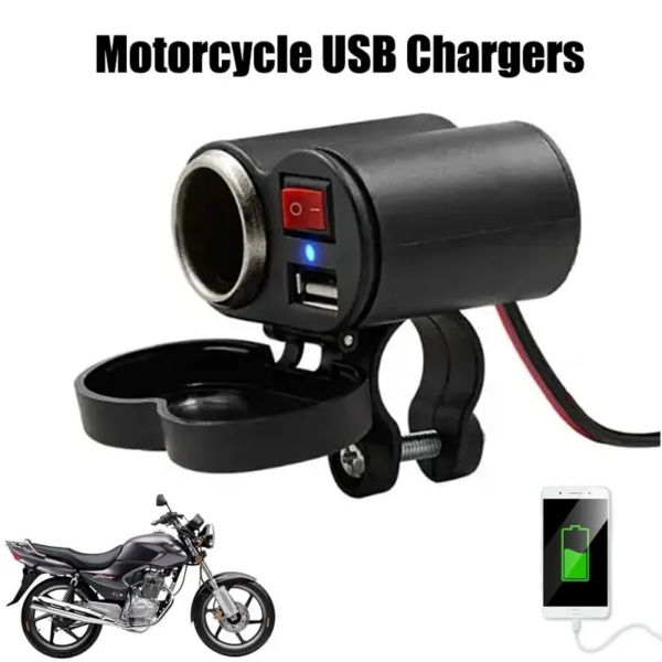 Cargador USB para manillar de motocicleta, 12V, resistente al agua, enchufe para encendedor de cigarrillos con interruptor para teléfonos móviles, tabletas, GPS