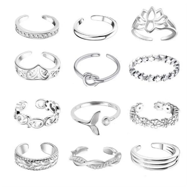 12 Uds. Conjunto de anillos de aleación para dedo del pie para mujer, anillo abierto para el dedo del pie, accesorios para pies de playa, joyería de moda