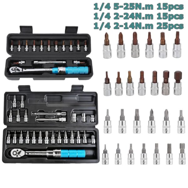 Juegos de llaves dinamométricas de 15/25 piezas 1/4\