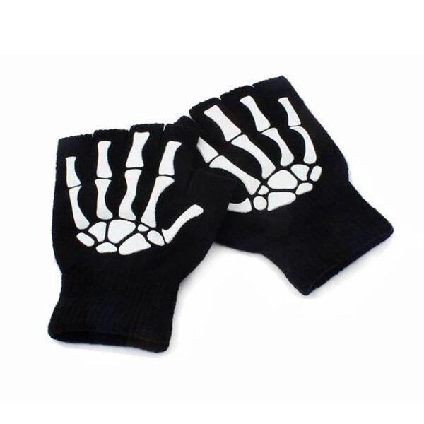 Nuevos guantes Punk Unisex Halloween esqueleto calavera medio dedo guantes que brillan en la oscuridad guantes de invierno de punto elásticos sin dedos