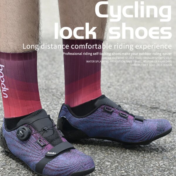 Zapatos de bicicleta de carretera para hombre, suela de fibra de carbono, zapatos de ciclismo profesionales, ultraligeros, transpirables, antideslizantes, diseño que absorbe los golpes