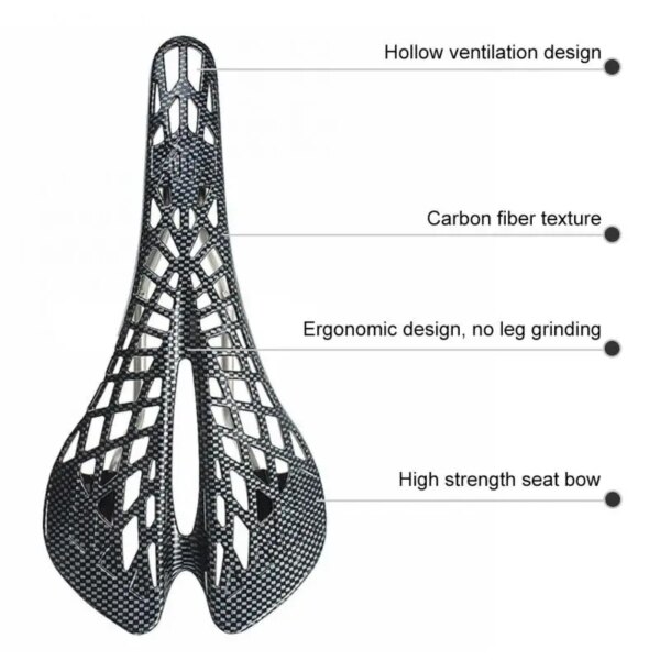 Urltra-sillín ligero de fibra de carbono, asiento hueco de araña impermeable, asiento transpirable y cómodo para bicicleta de carretera MTB