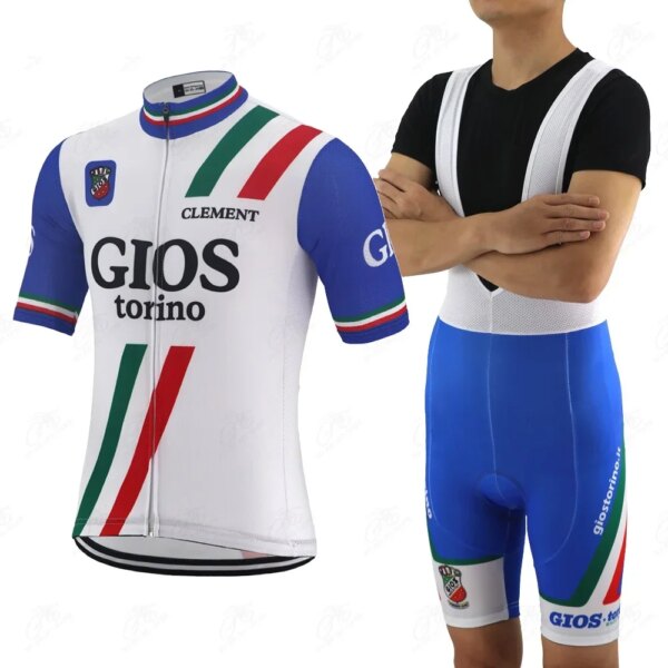 GIOS TEAM-Conjunto de Jerseys de Ciclismo clásicos Retro, Kit de Ropa de manga corta para bicicleta de carreras, Maillot, Ropa de Ciclismo