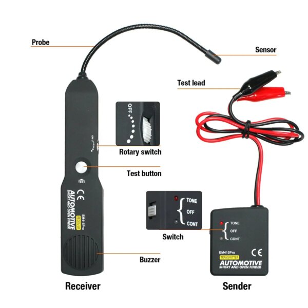 Buscador de cortocircuitos y aperturas para automóviles, Detector de cortocircuitos para automóviles EM415PRO, detector de herramientas de reparación de automóviles, seguimiento de cables o alambres