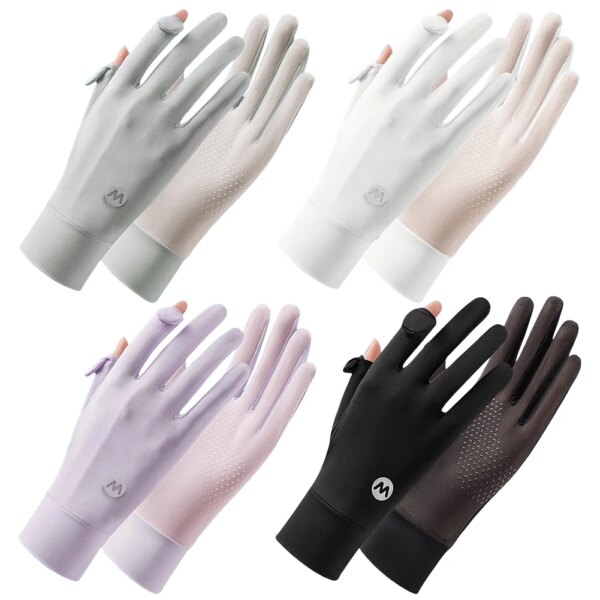 Guantes de seda helada para mujer, guantes con protección solar para verano, moda para ciclismo, conducción, guantes para correr, guantes finos Anti-UV