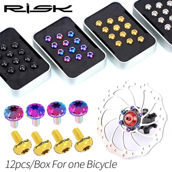 RISK 12 Uds M5 * 10MM freno de disco de bicicleta Rotor pernos de fijación TC4 bicicleta de titanio MTB bicicleta tornillo de freno ultraligero accesorios de ciclismo