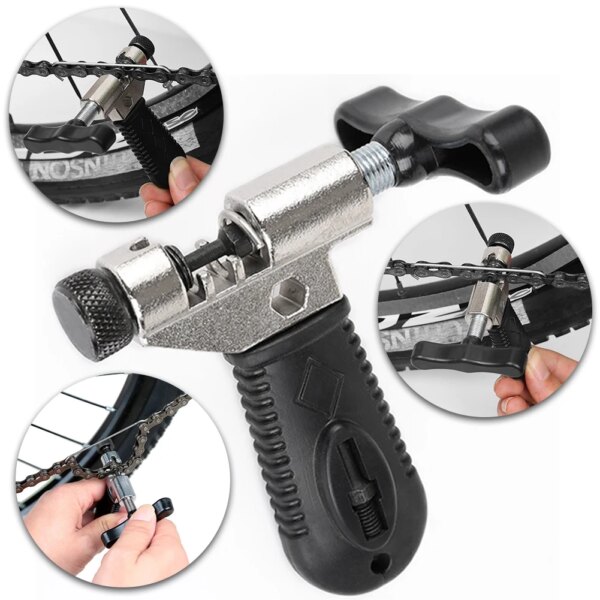 Herramienta portátil para quitar cadena de bicicleta, eliminador de eslabones de cadena de acero, separador de cadena de bicicleta de montaña, herramienta de reparación de ciclismo, color negro