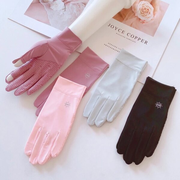 Guantes de ciclismo para mujer, finos, resistentes al desgaste, deportivos, con dos dedos, pantalla táctil abatible, dedo completo, seda hielo, primavera y verano