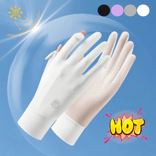 Guantes de seda helada para mujer, guantes con protección solar para verano, moda para ciclismo, conducción, guantes para correr, guantes finos Anti-UV