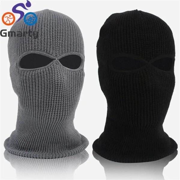 Gorro de punto de invierno cálido y suave con 2 agujeros, gorro de esquí de cara completa, capucha, casco de motocicleta, sombrero táctico del ejército, moda para hombres y mujeres, 1 ud.