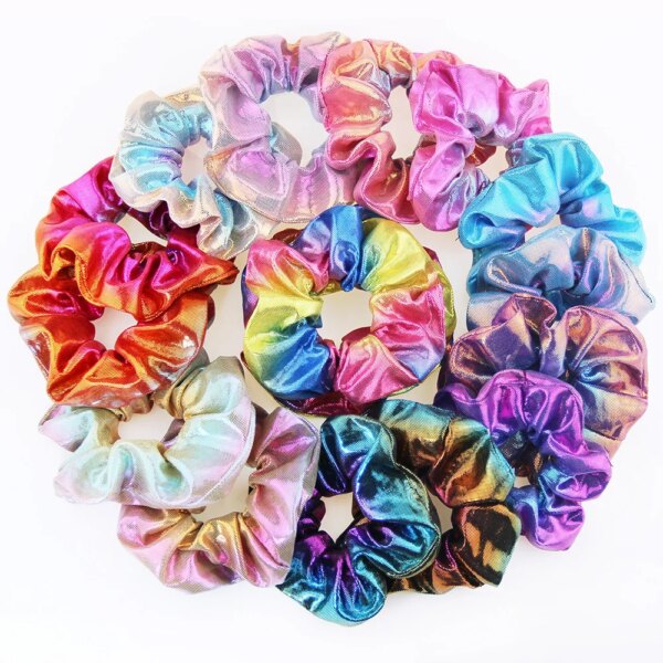 1 Uds nueva moda Metal tela de arcoíris dos colores gran elástico pelo dulce Simple deportes danza Scrunchie niñas accesorios para el cabello