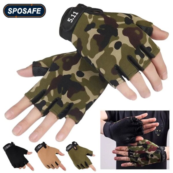 1 par de guantes de camuflaje sin dedos para ciclismo, guantes deportivos para bicicleta para hombres y mujeres, manoplas de entrenamiento de camuflaje transpirables antideslizantes