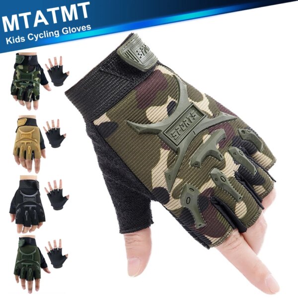 1 par de guantes de ciclismo de medio dedo para niños, antideslizantes, sin dedos, ajustables, guantes absorbentes de golpes para niños y niñas, pesca y ciclismo