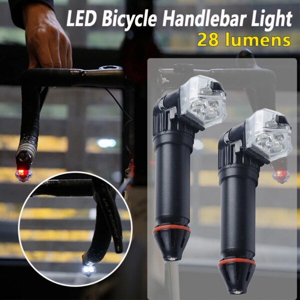 1 par de intermitentes LED, luz para manillar de bicicleta, recargable por USB, 28LM, tapones de extremo de barra, luz de seguridad, 350mAh, rotación de 180 grados