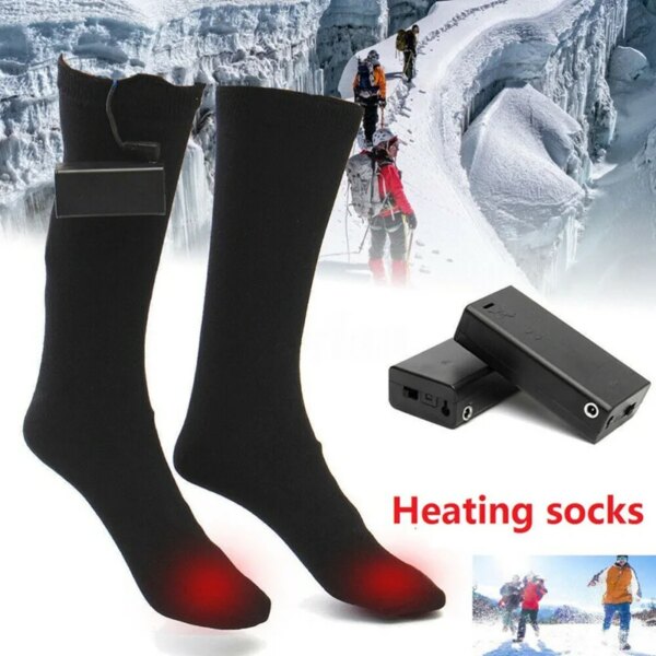 Calcetines calentados eléctricos para esquí, Algodón térmico con batería, calentador de pies para clima frío para invierno, senderismo, caza, pesca en hielo, 1 par