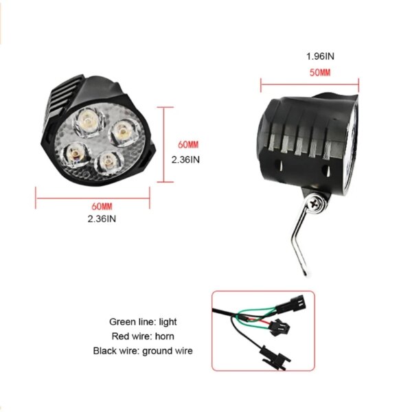 Luz delantera para bicicleta eléctrica 2 en 1, luz LED para bicicleta eléctrica a prueba de golpes, con bocina, gran rendimiento