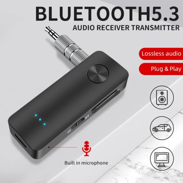 Adaptador receptor y transmisor Bluetooth 5,3 2 en 1, conectores auxiliares de 3,5mm para altavoces de coche, receptor de Audio y música, auriculares manos libres