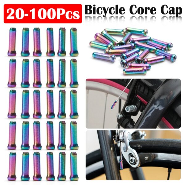 20-100 Uds. Puntas de Cable de freno de bicicleta, Color de aleación de aluminio, palanca de freno, puntas de Cable interno, tapa de repuesto, piezas de equipo de ciclismo