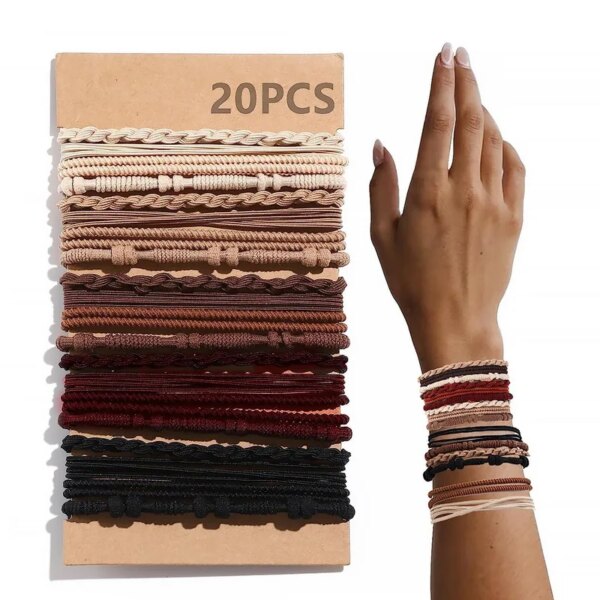 20/24 unids/set bandas de goma para el cabello bohemias a la moda para mujer, pulsera elástica para atar el cabello bohemio, diademas negras, accesorios para la cabeza