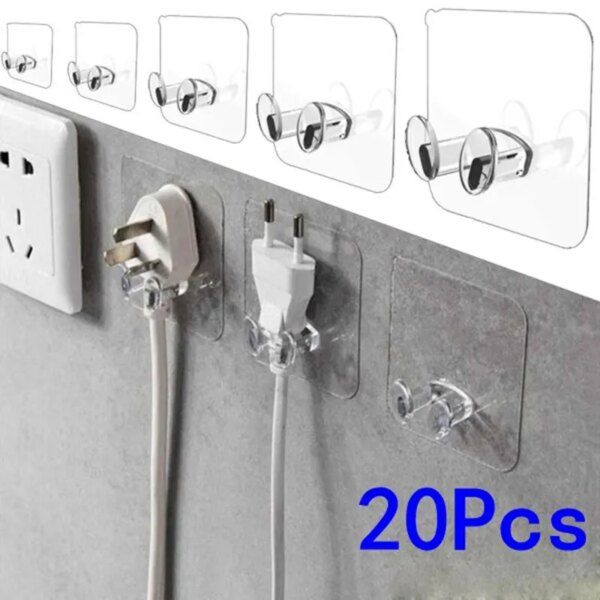 Gancho de 20/40 Uds., soporte para enchufe, estante colgante ordenado, gancho de pared de PVC, fuerte adherencia, transparente, impermeable, baño de cocina