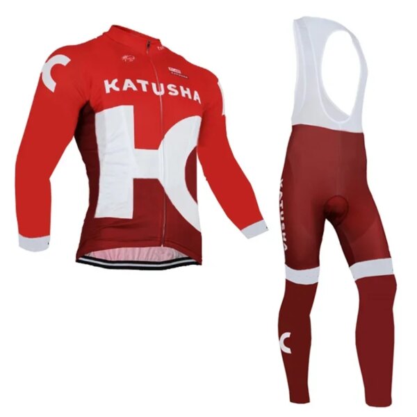 2016 KATUSHA TEAM RED PRIMAVERA VERANO Jersey de Ciclismo para hombre Ropa de bicicleta de manga larga con pantalones con pechera Ropa Ciclismo