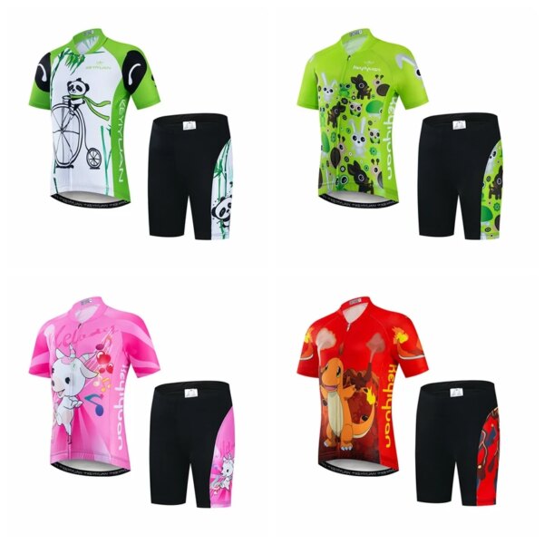 2019 Conjunto de Jersey de ciclismo para niños, Jersey de bicicleta, pantalones cortos, trajes para niños, Tops de carretera de montaña MTB para niños, Jersey de bicicleta para niña, kit de ciclo verde rojo