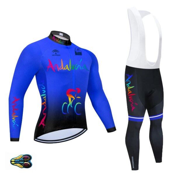 Conjunto de Jersey de Ciclismo del equipo de Andalucía, Ropa de Ciclismo de manga larga azul 20D, Ropa de Ciclismo de otoño, 2021