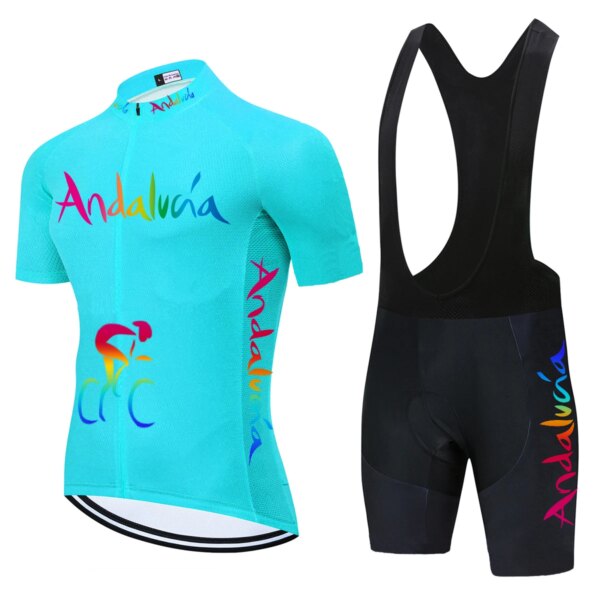 Conjunto de Jersey de ciclismo del equipo azul de Andalucía, ropa deportiva para bicicleta de montaña, Maillot Culotte 20D de secado rápido, 2021