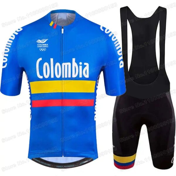 Conjunto de Jersey de ciclismo del equipo nacional de Colombia para hombre, ropa de ciclismo azul, camisetas para bicicleta de carretera, traje, pantalones cortos con pechera, ropa deportiva para ciclismo de montaña, 2022