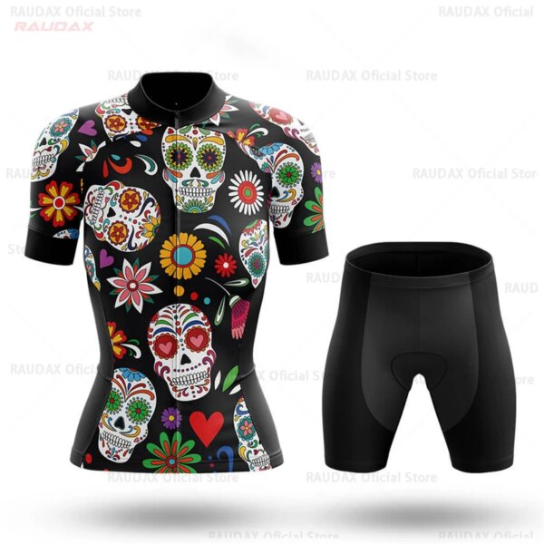 Kit de ciclismo con calaveras de azúcar para mujer, Jersey de ciclismo de manga corta, ropa de ciclismo transpirable, trajes de triatlón, 2022