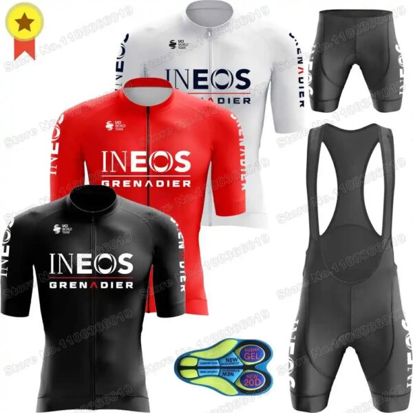 INEOS-ropa de ciclismo del equipo Grenadier, conjunto de Jersey de ciclismo blanco, negro y rojo, camisa para bicicleta de carretera, traje, pantalones cortos con pechera, 2022