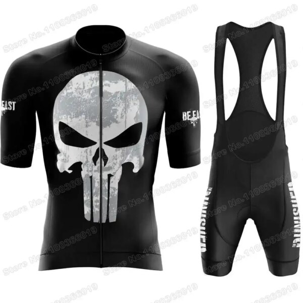 Conjunto de Jersey de ciclismo con estampado de calavera para hombre, ropa de ciclismo negra, camisa para bicicleta de carretera, traje, pantalones cortos con pechera, ropa deportiva para ciclismo de montaña, 2022