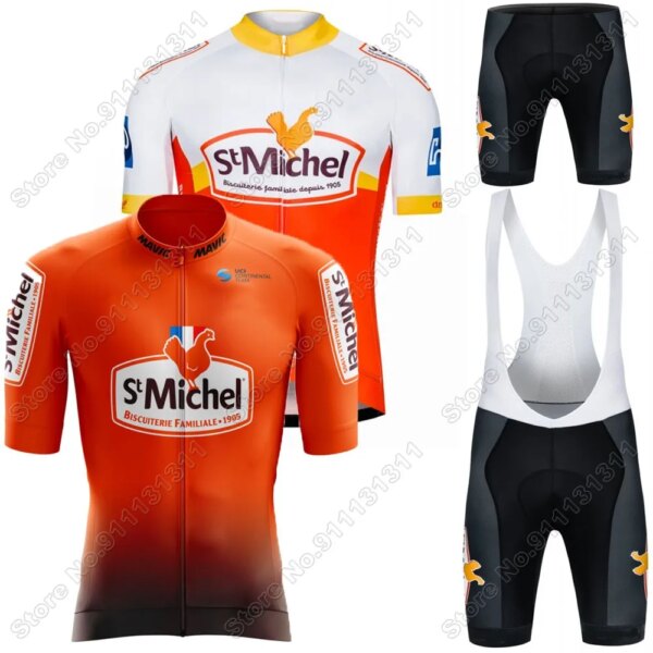 Conjunto de Jersey de Ciclismo del equipo ST MICHEL para hombre, Ropa de Ciclismo, traje de carrera para bicicleta de carretera, pantalones cortos con pechera, 2022