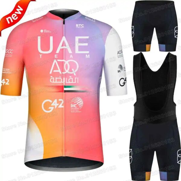 Conjunto de Jersey de ciclismo del equipo de los Emiratos Árabes Unidos para hombre y mujer, ropa de ciclismo, camisetas de verano para bicicleta de carretera, traje, pantalones cortos con pechera, uniforme de Maillot de montaña, 2022