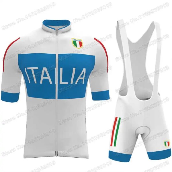 Conjunto de Jersey de ciclismo del equipo blanco de Italia, ropa completa de ciclismo, camiseta para bicicleta de carretera, pantalones cortos con pechera para bicicleta de montaña, ropa deportiva de verano 2022