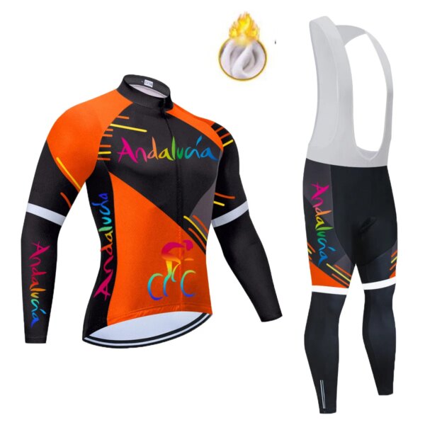 Conjunto de Jersey de Ciclismo térmico de lana para invierno, conjunto de Ropa de Ciclismo para bicicleta de carreras, color naranja, 2022