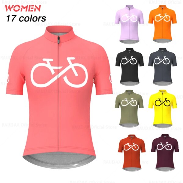 Camiseta de ciclismo para mujer, camiseta de manga corta para ciclismo de montaña y carretera, blusa rosa, 2023