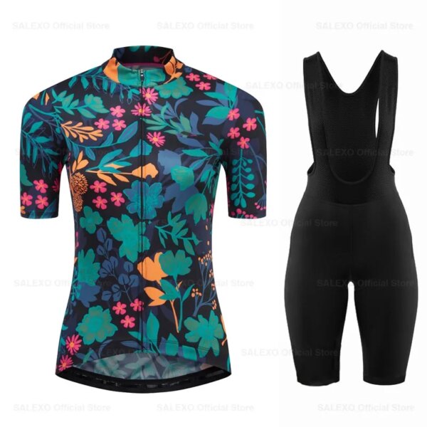 Conjunto de Jersey de ciclismo con diseño elegante para mujer, ropa de ciclismo, camisetas para bicicleta de carretera, traje, pantalones cortos con pechera, Maillot y Culotte de montaña, 2023