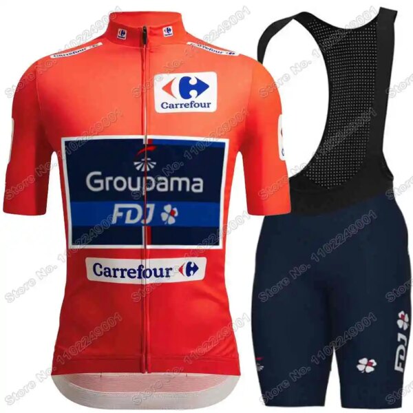 Conjunto de camiseta de ciclismo del equipo rojo FDJ, ropa de ciclismo de Lenny Martínez, camisetas para bicicleta de carretera, traje, pantalones cortos con pechera para bicicleta de montaña, 2023