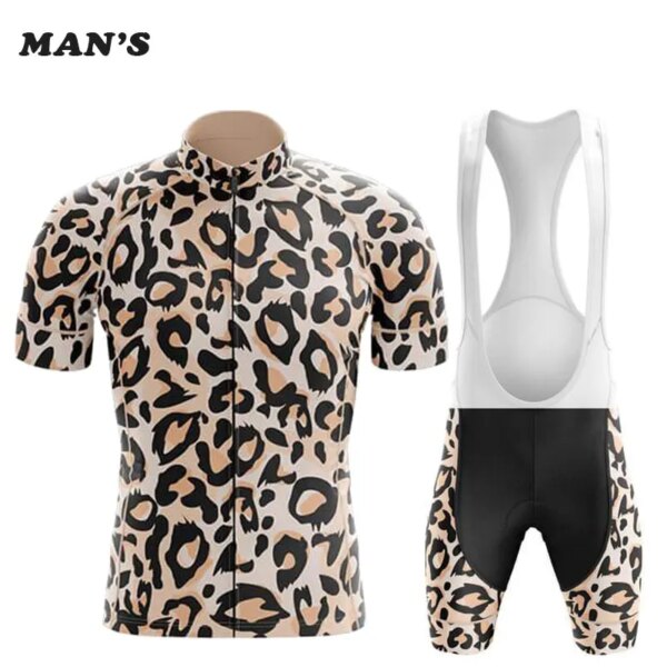 Conjunto de Jersey de ciclismo con estampado de leopardo para hombre, traje de bicicleta de carretera transpirable de secado rápido, Kits deportivos de manga corta, novedad de verano 2023