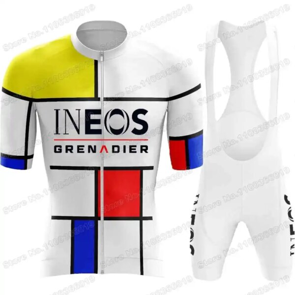 Conjunto de Jersey de ciclismo INEOS Grenadiers para hombre, ropa de ciclismo Retro, camisetas para bicicleta de carretera, traje, pantalones para bicicleta de montaña, color blanco, 2023