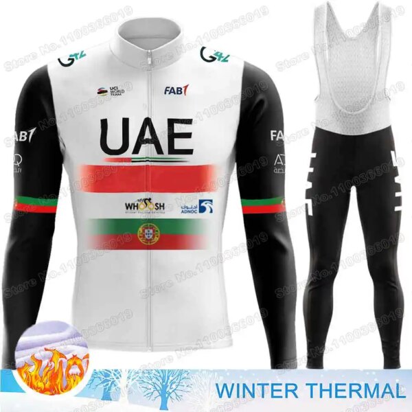 Conjunto de Jersey de ciclismo del equipo de los Emiratos Árabes Unidos, ropa de ciclismo de campeón de Portugal, chaqueta térmica para bicicleta de carretera, pantalones para bicicleta de montaña, invierno 2023