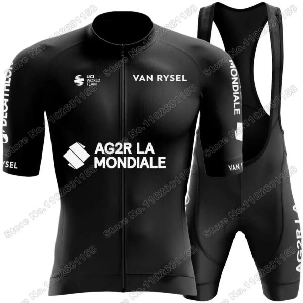 Conjunto de Jersey de ciclismo del equipo negro Ag2r, ropa de ciclismo de verano, Kit de manga corta para hombre, camiseta para bicicleta de carretera, pantalones cortos con pechera para bicicleta, 2024